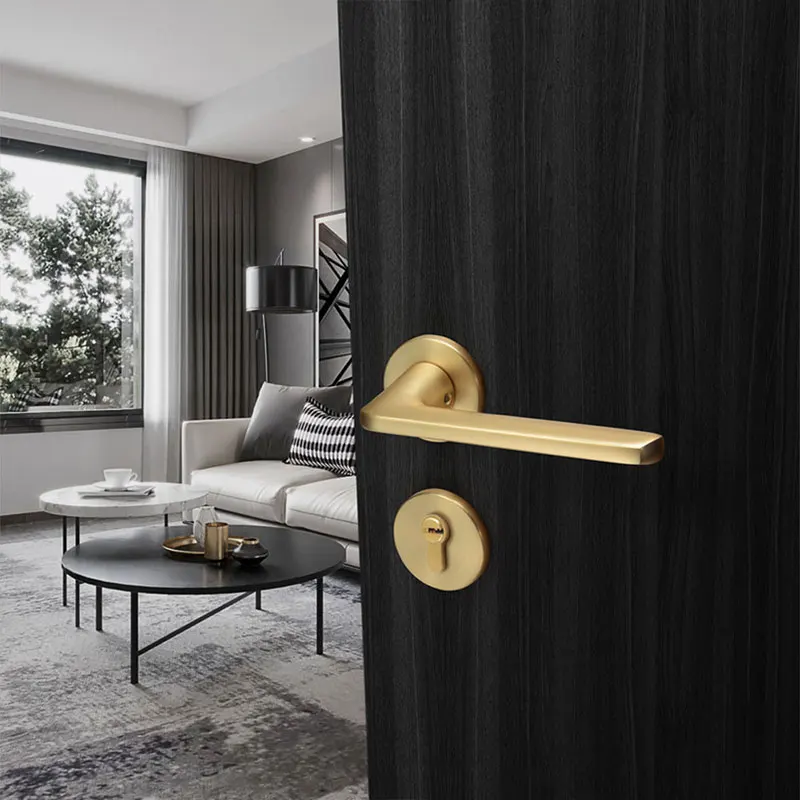 Yonfia A8183R02 Customized luxury brushed gold interior door handle lock set hardware Euro aluminum door handle lock