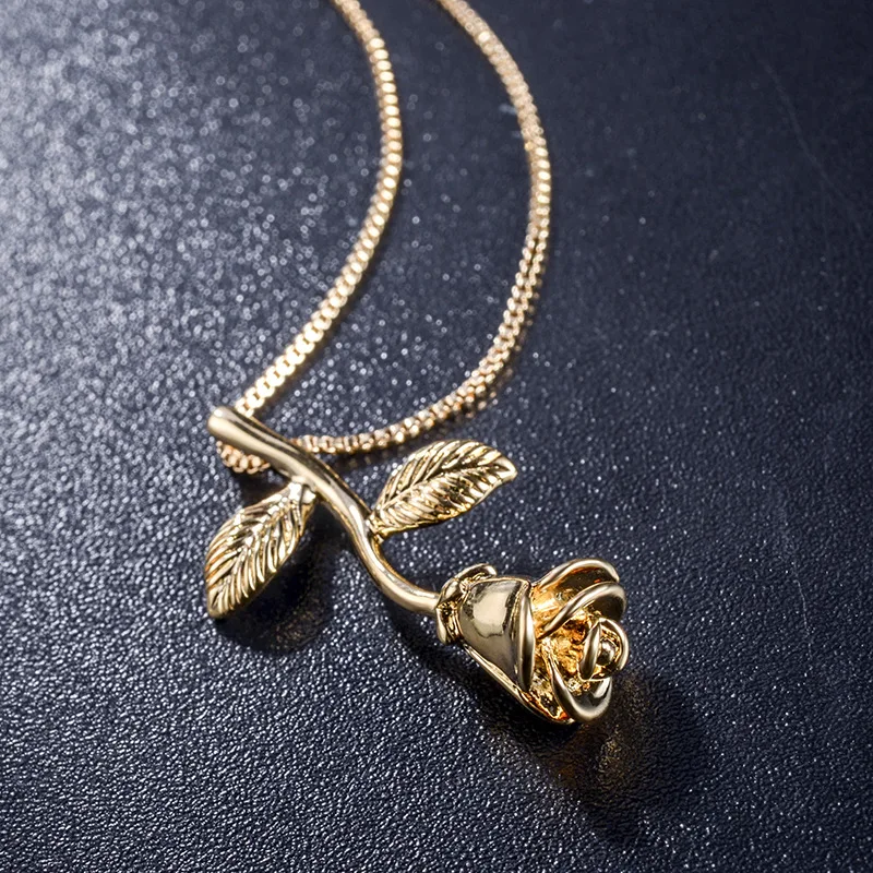 2020 New Design Real gold Plated Jewelry Romantic Rose Flower Pendant Necklace