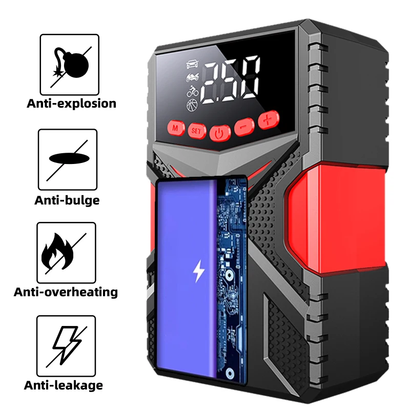 4 In 1 Functions 2000A Portable Car High Power Jump Starter Battery Pack With Air Compressor 12V Car Battery Jump Starter