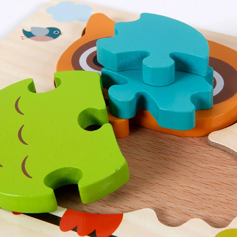 Promotional Wholesale 3d Animals Wooden Kids Early Education Jigsaw Puzzle Toys