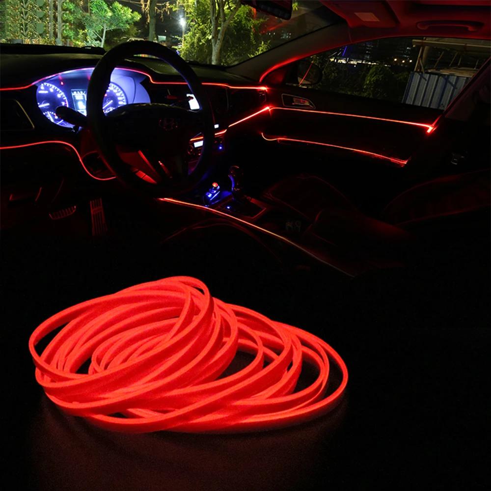 Car lights 12V El Wire Flexible Rope Neon Tube Line Glow Salon Flat Auto Led Strips Ambient Light Car Pathway Lighting