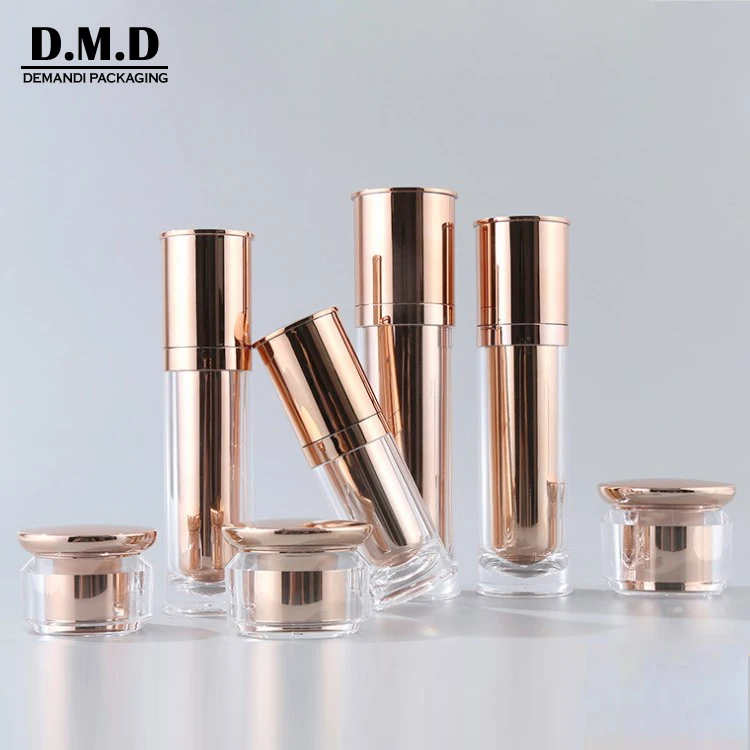 Empty round acrylic bottle cream container 15g 20 ml 30grams 1 oz 50 grams 50ml 80 120ml luxury rose gold cosmetic jar