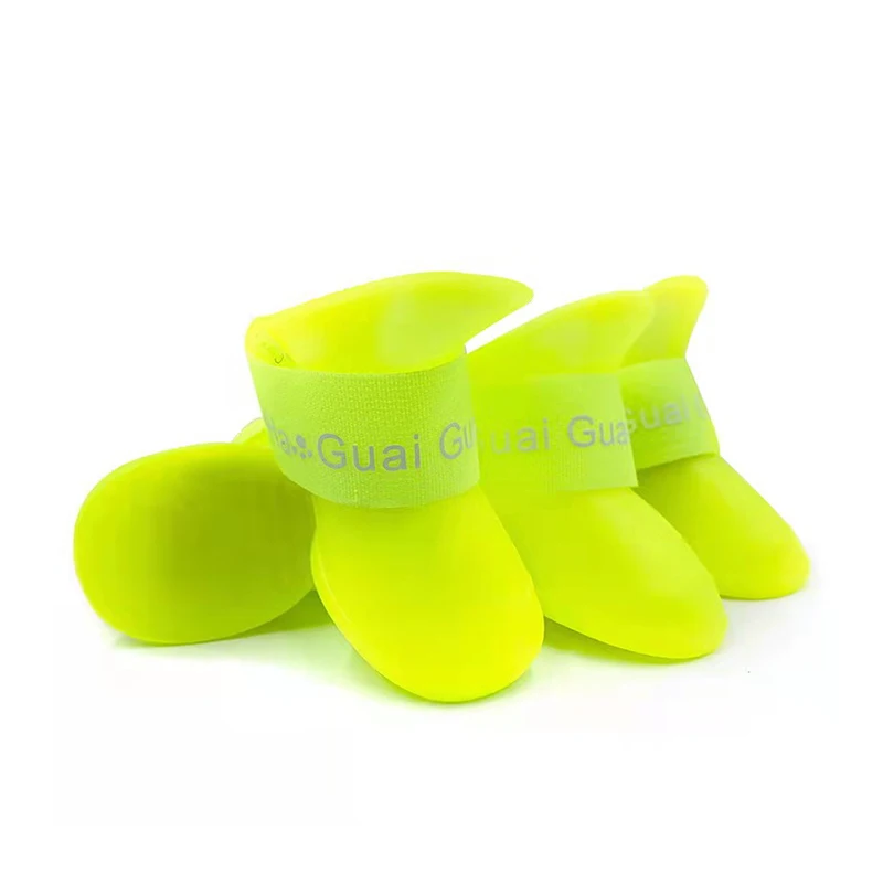 Waterproof PU Leather 4 Pcs Pet Soft Boots Shoes Reflective Dog Paw Shoes Boots for Dog Cute Popular Animals Solid Plastic Boots
