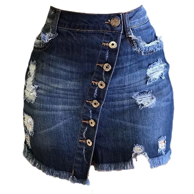 SKYKINGDOM Latest Fashion Women Ladies Clothes Hole Button Mini Jeans Skirts for Summer