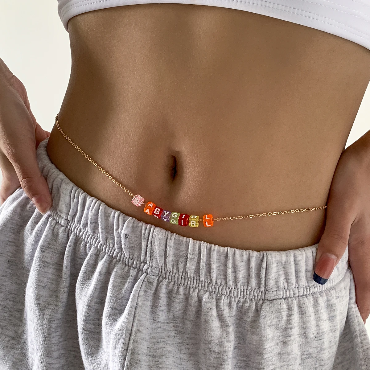 
SHIXIN Colorful Acrylic Beaded Waist Chain BABY GIRL Letter Belly Chain Wholesale Sexy Body Chain for Women 