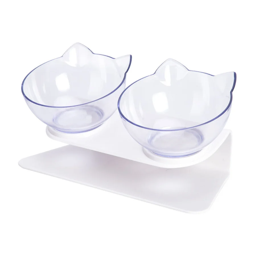 Cat Double Bowls Elevated Cat Dog Food Water Bowl Pet Feeder Bowl for Cats and Small Dogs Raised Transparent Neck Guard
