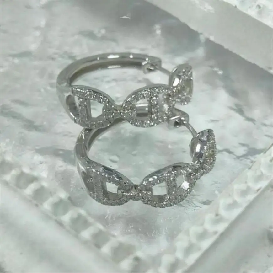 Carline Topsale Dainty Simple Zircon S925 Rhodium Plated Earrings Full Zircon Hoop Earring Korean Zircon Earring  For Women