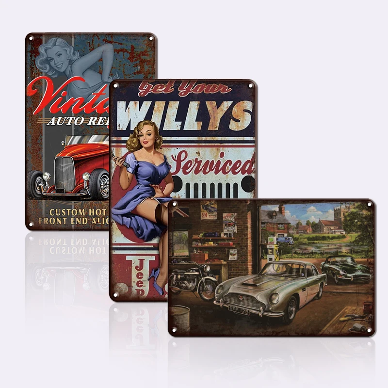 High quality metal tin sign Emboss Enamel vintage garage decorative poster retro metal tin plate plaque classic motorcycle car