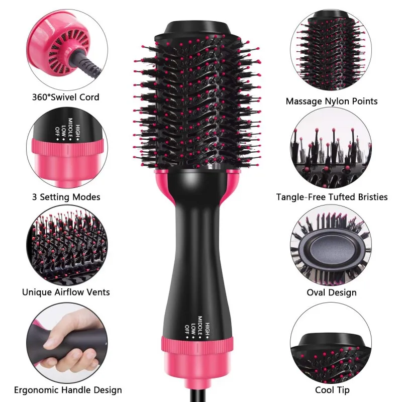 salon one step blow dryer volumizing hair dryer comb hot air brush cold wind styler hair straightening curling tool dropshipping
