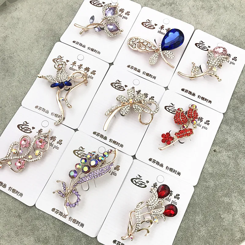 PUSHI wholesale quality brooch rhinestone brooch pins mixed lot women wedding jewelry flower shaped brooch