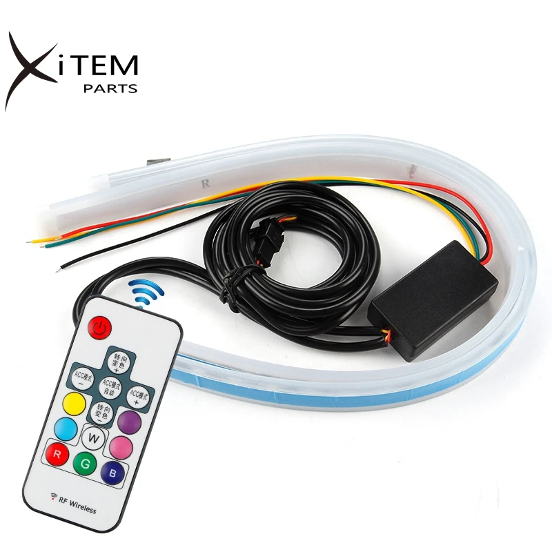 New Slim RGB Flowing Sequential Flexible LED DRL For Headlight Strip Daytime Running Lights with Remote Control