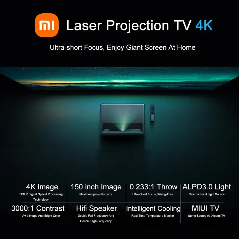 Xiaomi Mi 4K Laser Projector 150 Inches Xiaomi Ultra Short Throw 1600 Ansi Lumen Laser Projector ALPD 3.0 Laser Light