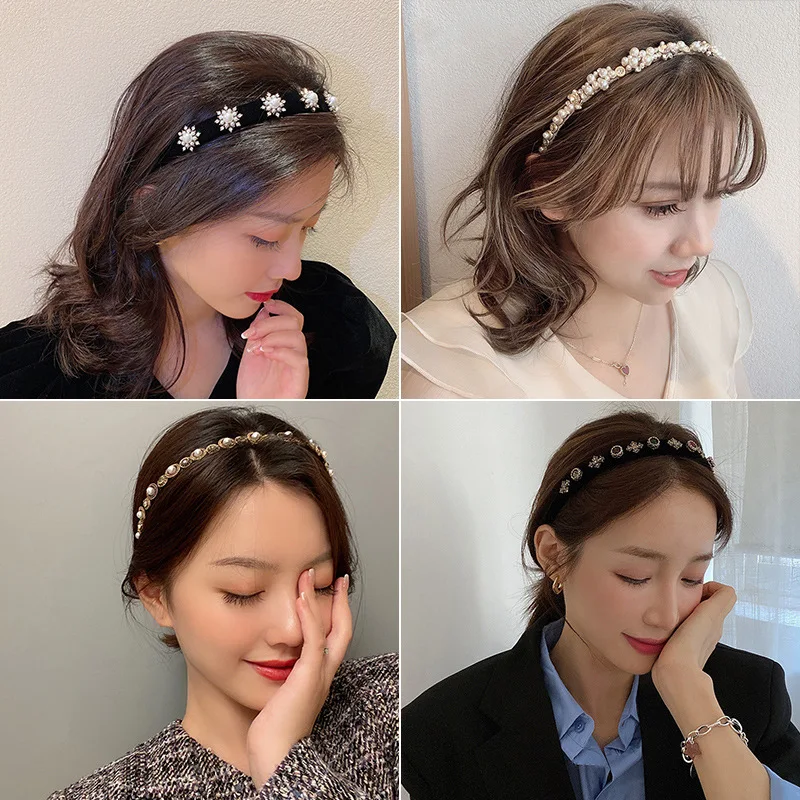 South Korea Fashion Simple Baroque Retro Rhinestone Headband Trendy Unique Hairpin Ins Adult Hair Accessories for Women