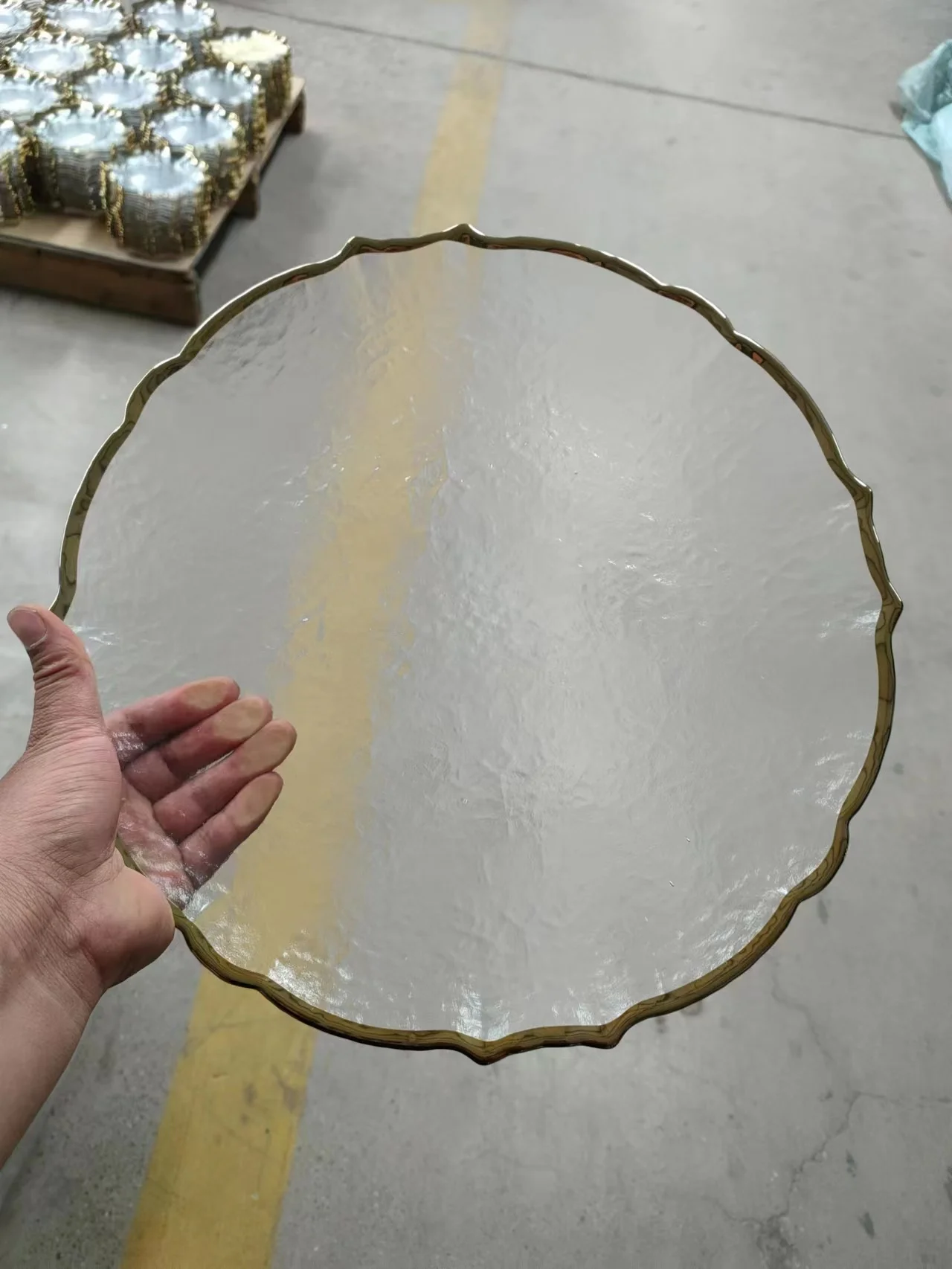 Transparent Gold Rim Tableware Glass Charger Plate Use For Wedding Party