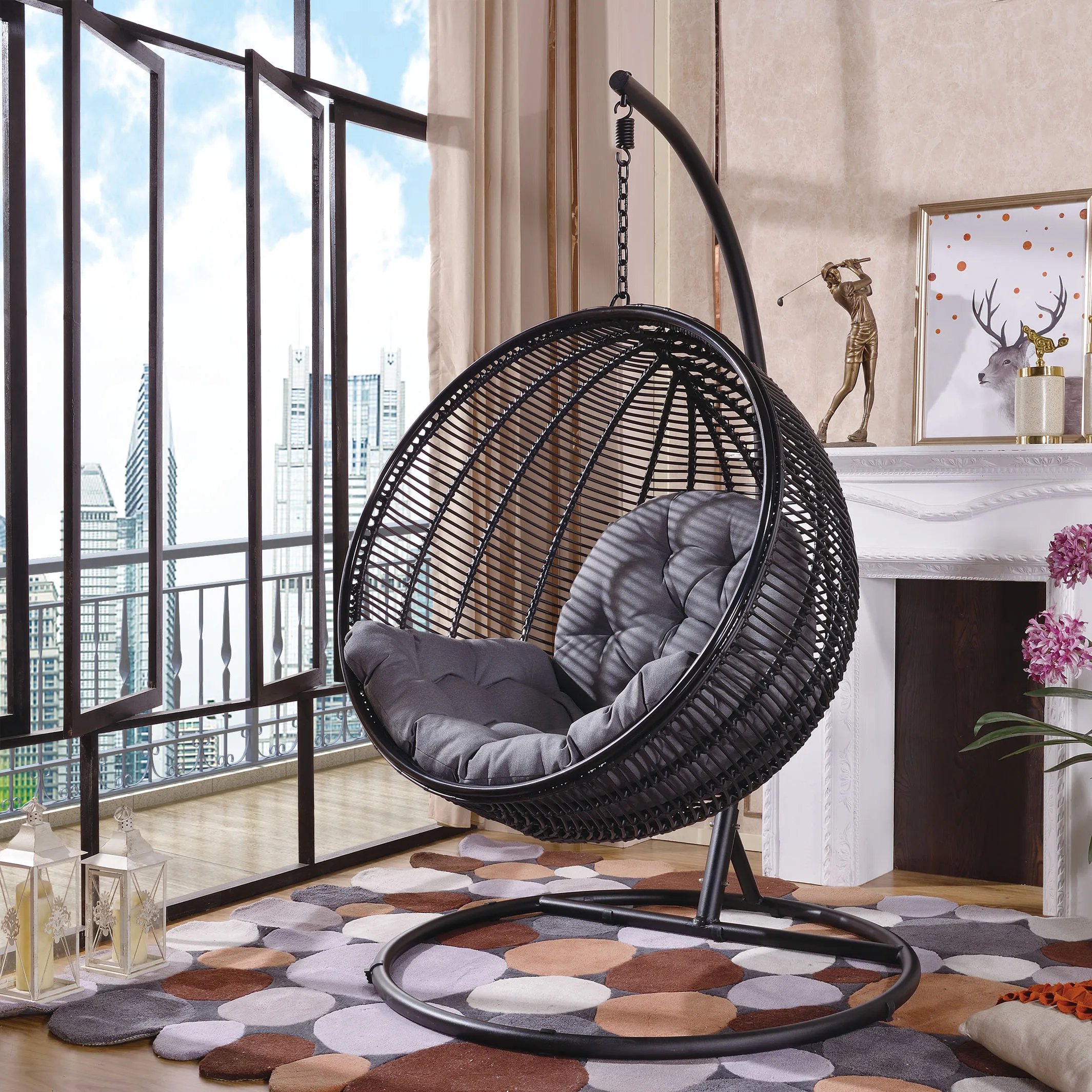 JIAHE outdoor thicken egg garden swing hanging basket chair with soft cushion