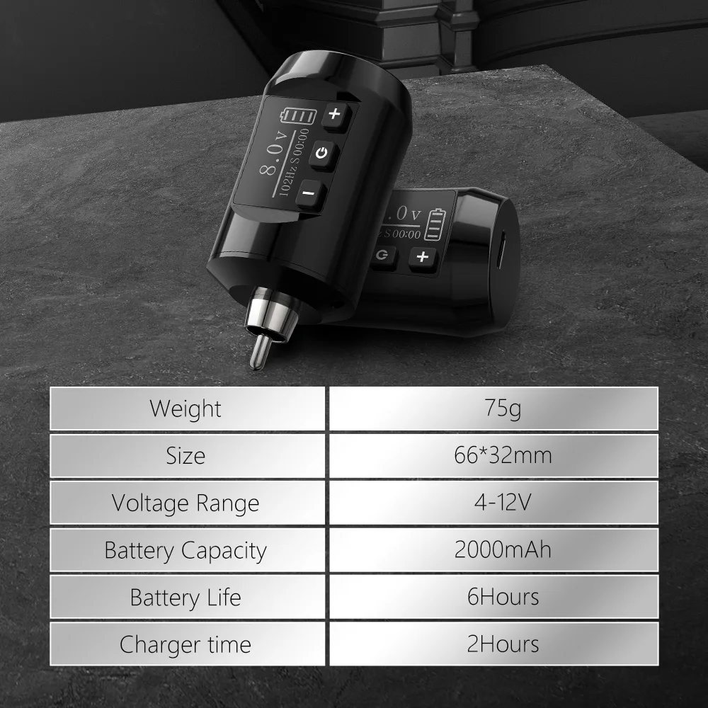 Trex 2000mAh Portable Digital Tattoo Battery RCA Wireless Tattoo Power Supply for Rotary Tattoo Machine