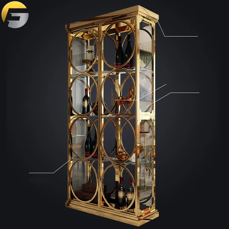 VVV0519 Быстрая доставка Элегантная шикарная итальянская мебель экран из нержавеющей стали стакан для вина металлический шкаф