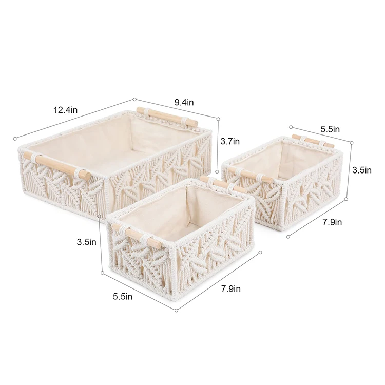 Macrame Storage Baskets Handmade Cotton Woven Decorative Boho Desk Storage Bins Boxes other storage boxes & bins