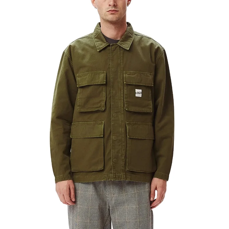 Newest Fashion Spring/Winter Custom Jacket Green Cargo Jackets 100% Cotton Work Jacket Men