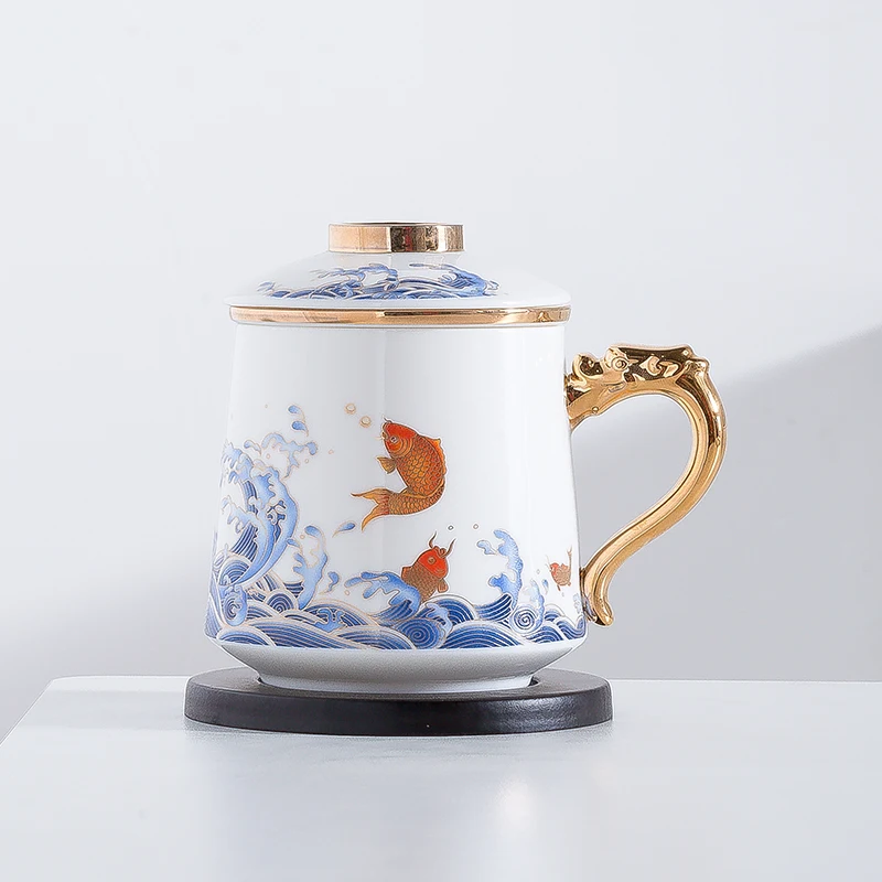 Factory Wholesale High-Quality Handmade Chinese Style Ceramic Mug with Lid and Infuser  for Tea Coffee at Home and in the Office