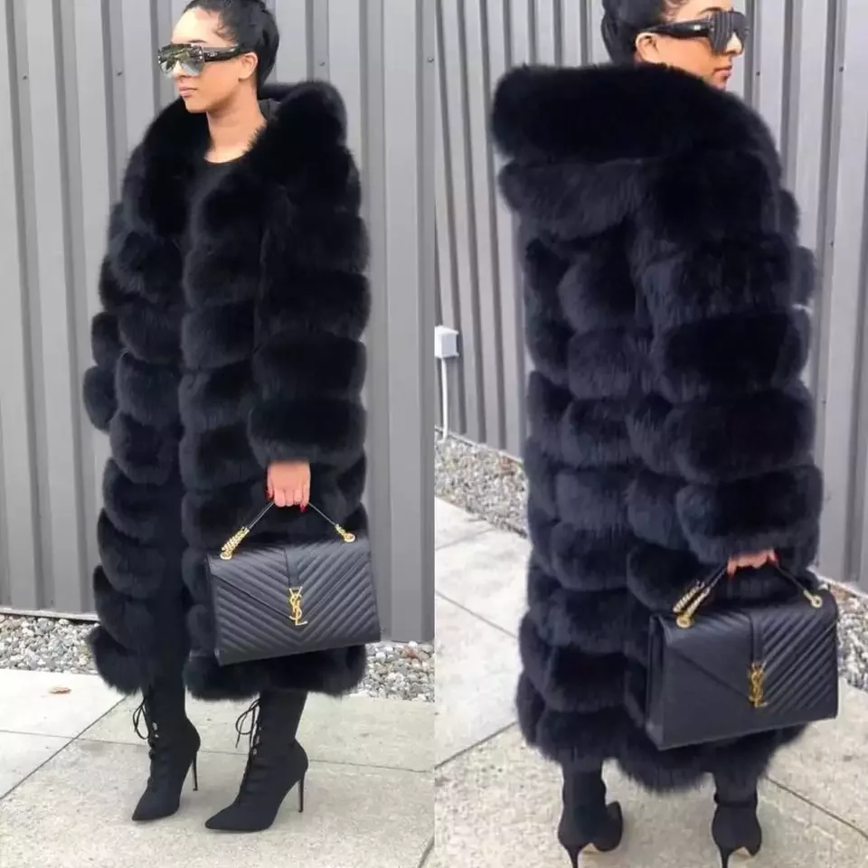 Shenzhen factory custom high quality OEM  fashion fur down coat women winter long faux fur jacket