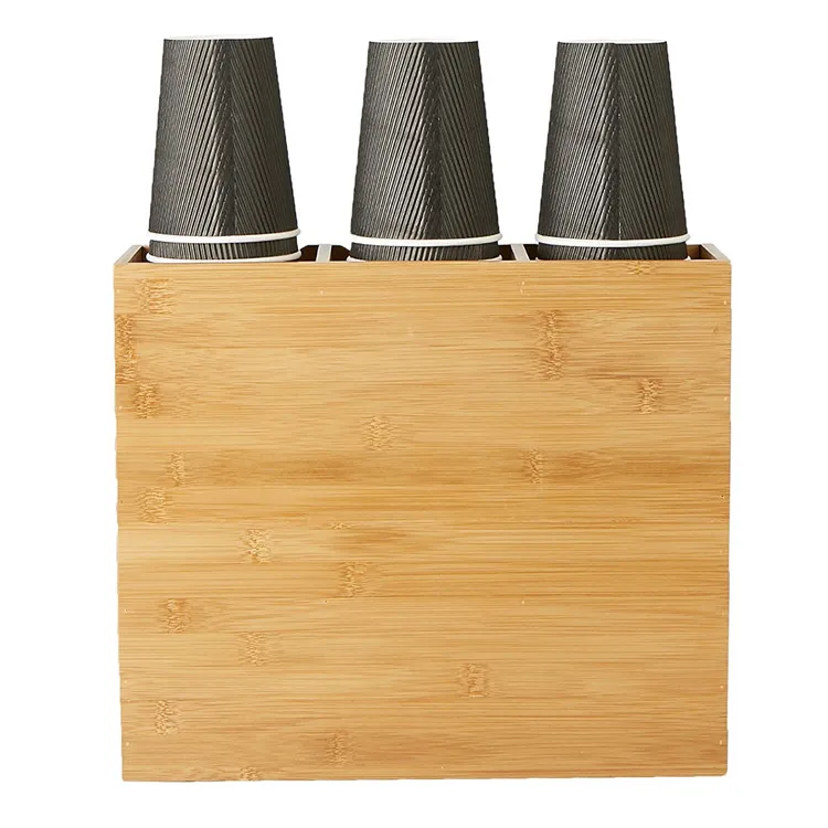6 Compartments wooden table caddy condiment Bamboo Upright Coffee Breakroom Condiment and Cup Storage Organizer