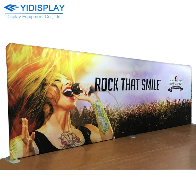 High Quality Custom Shapes Sizes Straight Back Wall Aluminum Tube Tension Fabric Recycled Portable Curved Display Backdrop Stand