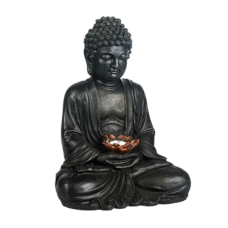 solar buddha lamp,gray buddha statue,garden buddha light