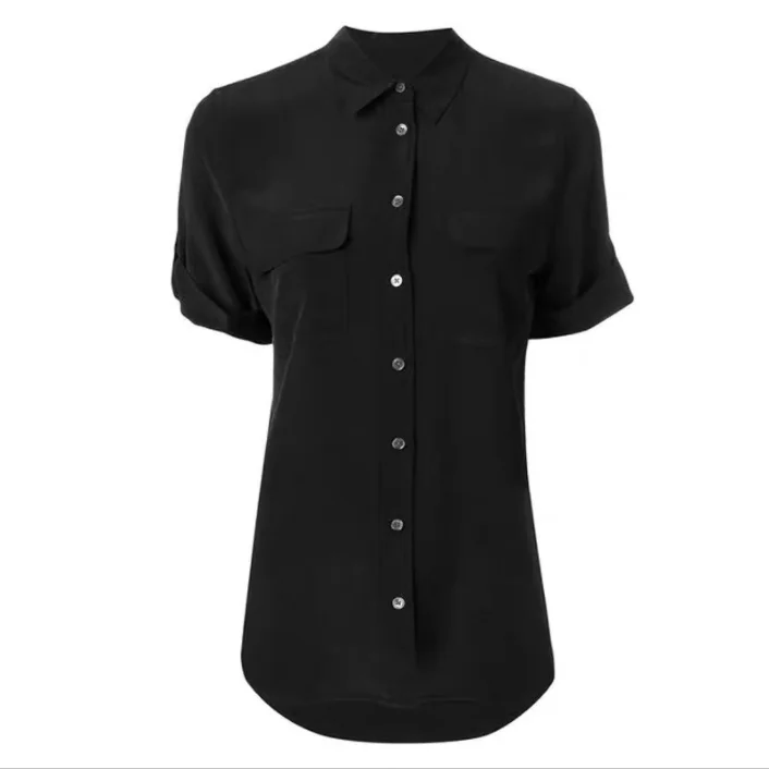 Wholesale 100% pure silk shirts luxury office elegant ladies casual short sleeve shirts