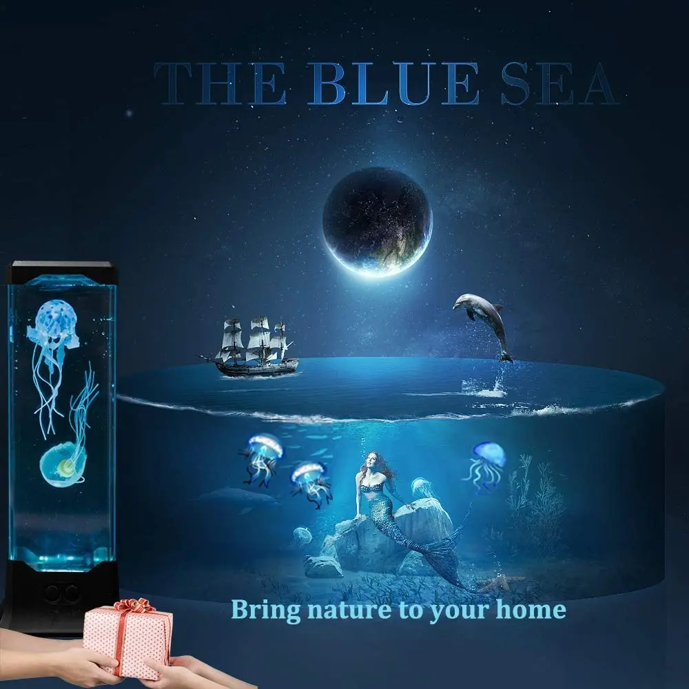 Mini Jellyfish Aquarium Lamp Electric Jellyfish Tank Table Lamp with Color Changing Light Men Women Home Deco Room