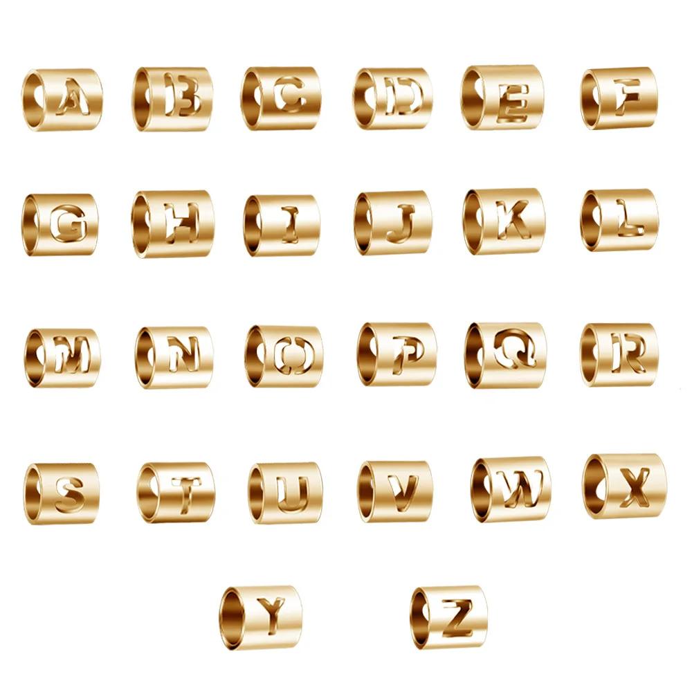 Stainless Steel Gold Color Single Letter Beads Hollow A-Z Cylindrical 6cm DIY Making Bracelets Jewelry