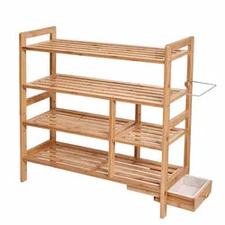 Wholesale 4-Tier Bamboo Wood Shoe Rack Organizer Shoe Cabinet storage Display Rack Stand with Drawer For Home Living Room