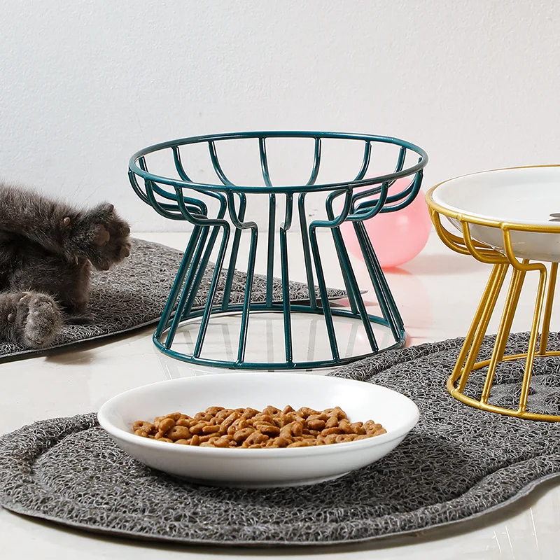 pet dog drinker feeder elevated drinking raised feeding ceramic cat bowl water food for cats with iron frame