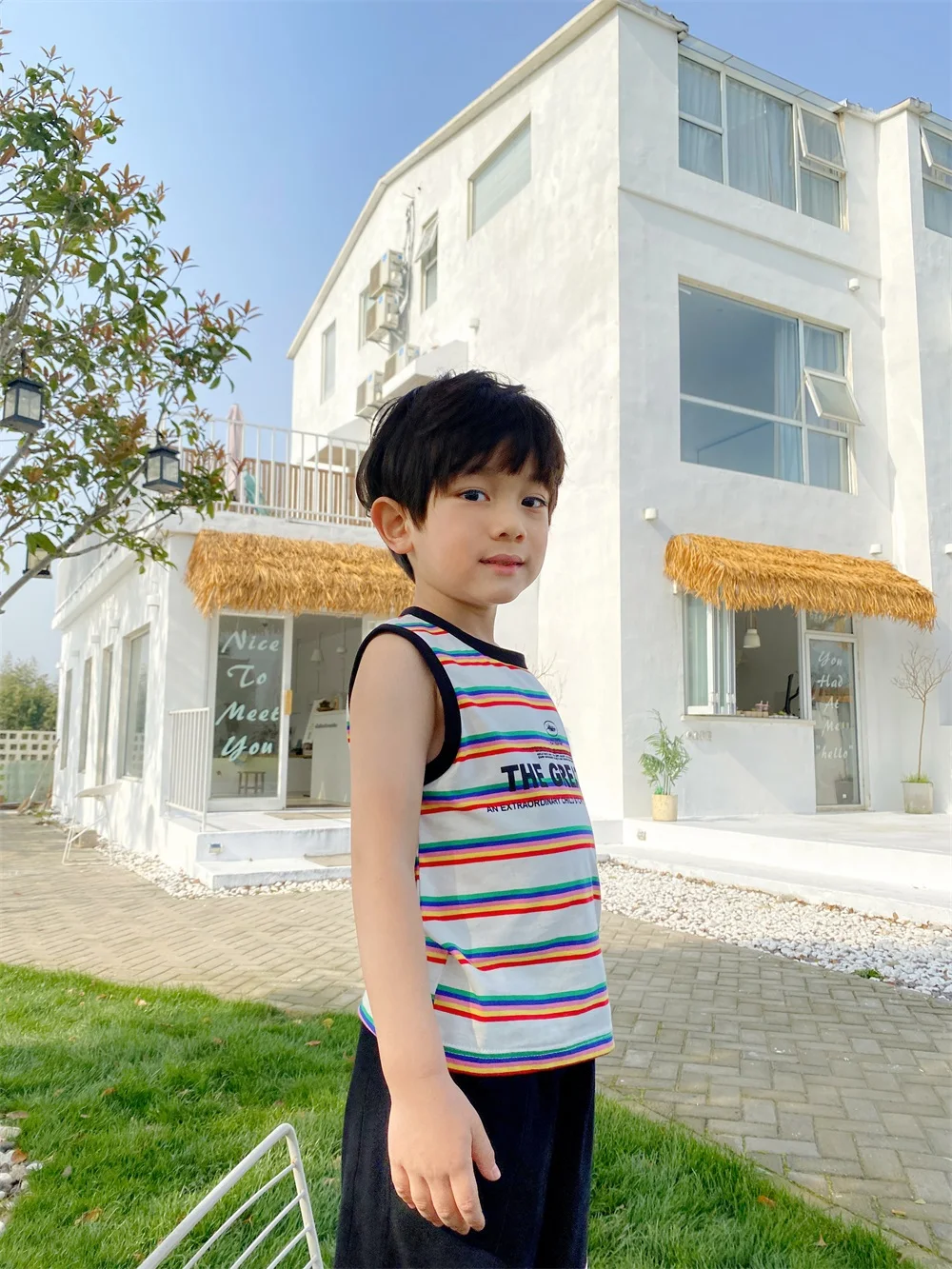 
Factory Supply Colourful 100% Cotton Fabric Summer Comfortable Boys Striped Vest 