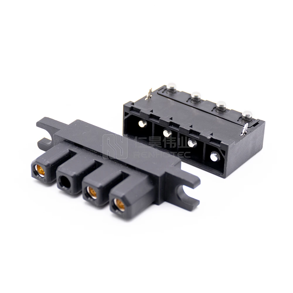 4 Position Terminal Block Header Male Pins Shrouded 4 Side Vertical Through Hole High Current Power Drawer Connector