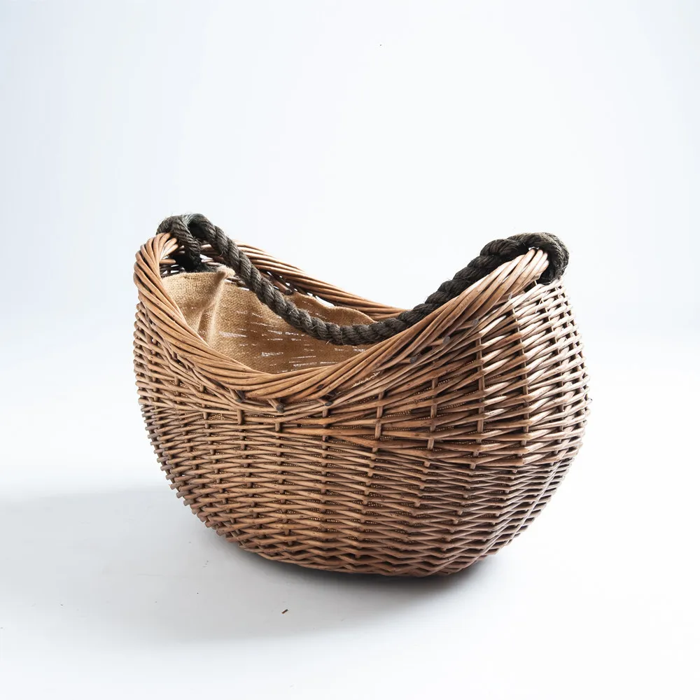 Very Strong Excellent Quality Lined Raw Log Basket Willow Firewood Holders Wicker Large Wood Burner Bin Rope Handle