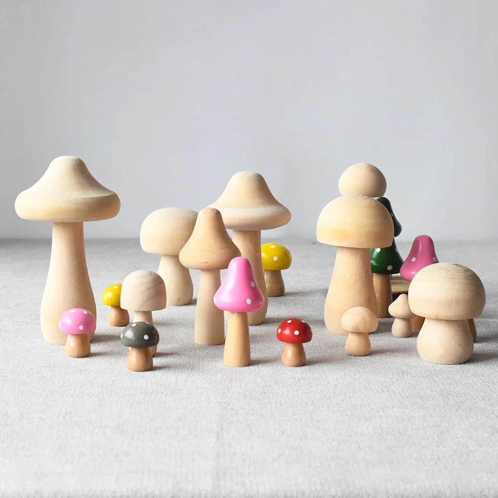 unfinished wooden mushroom shapes natural wood craft toys figures handmade sculpture kokeshi dolls materiales montessori doll