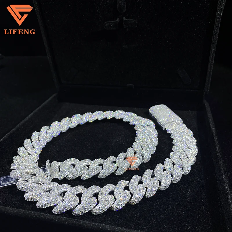 Изготовленное на заказ ожерелье 20 мм с большим камнем кубинская цепь Gra Ice VVS Moissanite 18 карат белое золото Покрытые 925 серебряные ювелирные изделия в стиле хип-хоп для мужчин