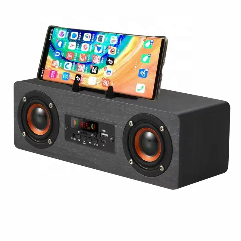 Promotional Gift Wood Wireless Retro Classical Wooden W10 Boombox with alarm clock