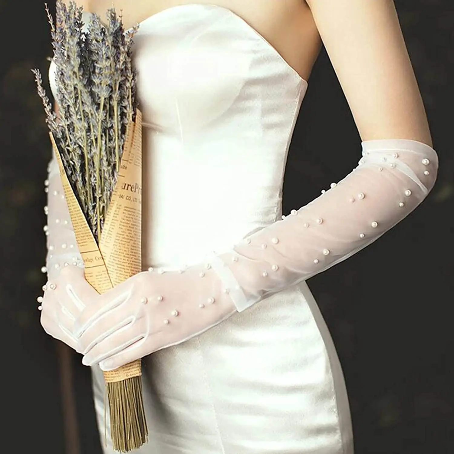 Fashion Women Party Long Black White Gloves Satin Full Finger Mittens Bride Wedding Sexy Elegant With Gloves