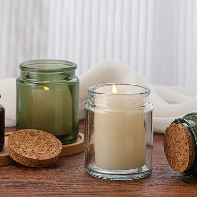 Wholesale Cheap empty candle container glass candle jar with wooden lid Candy hobnail emboss glass candle jar