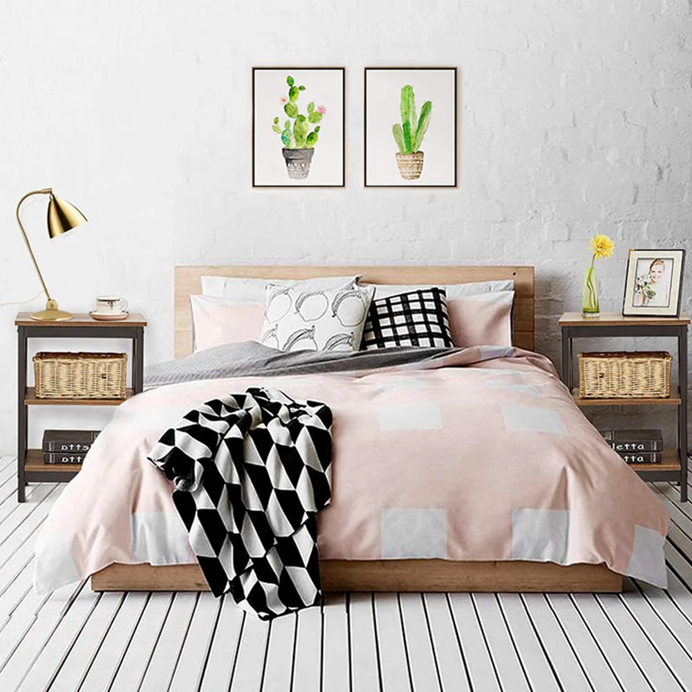  Modern 2-tier wooden sofa side table bedroom nightstand end storage cabinet for living
