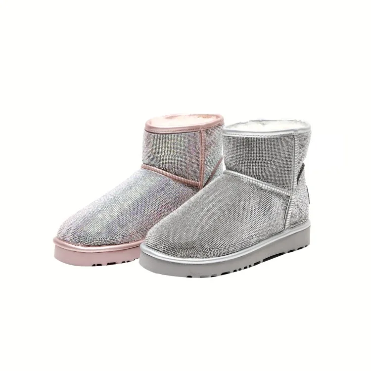 2024 women fashion comfortable winter warm sheep fur bling bling rhinestone snow boot