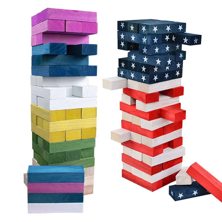 54 PCS Pine Wooden Stacking Timber Game American Flag Giant Tumble Tower Blocks Indoor Outdoor Stacking Yard Game for Kids
