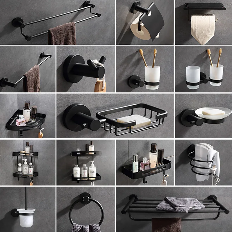 6 pieces Black wall mounted Bathroom Accessories Set with Ce Certificate Bathroom Toilet Luxury Double Bath Towel Bar