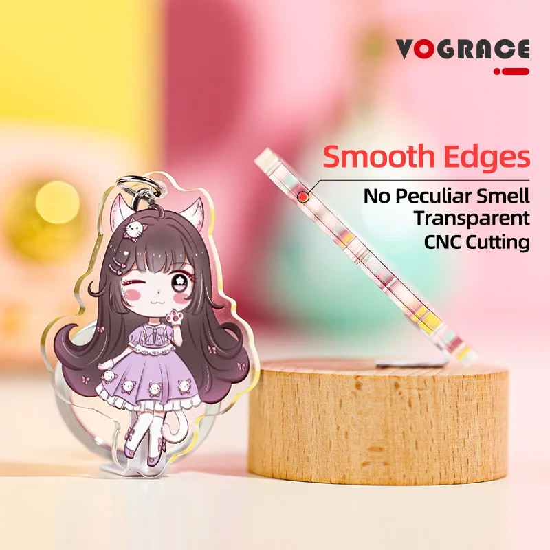 Wholesale VOGRACE new product cheap anime cartoon custom keychain acrylic plastic engraved printed floating keychains for gift
