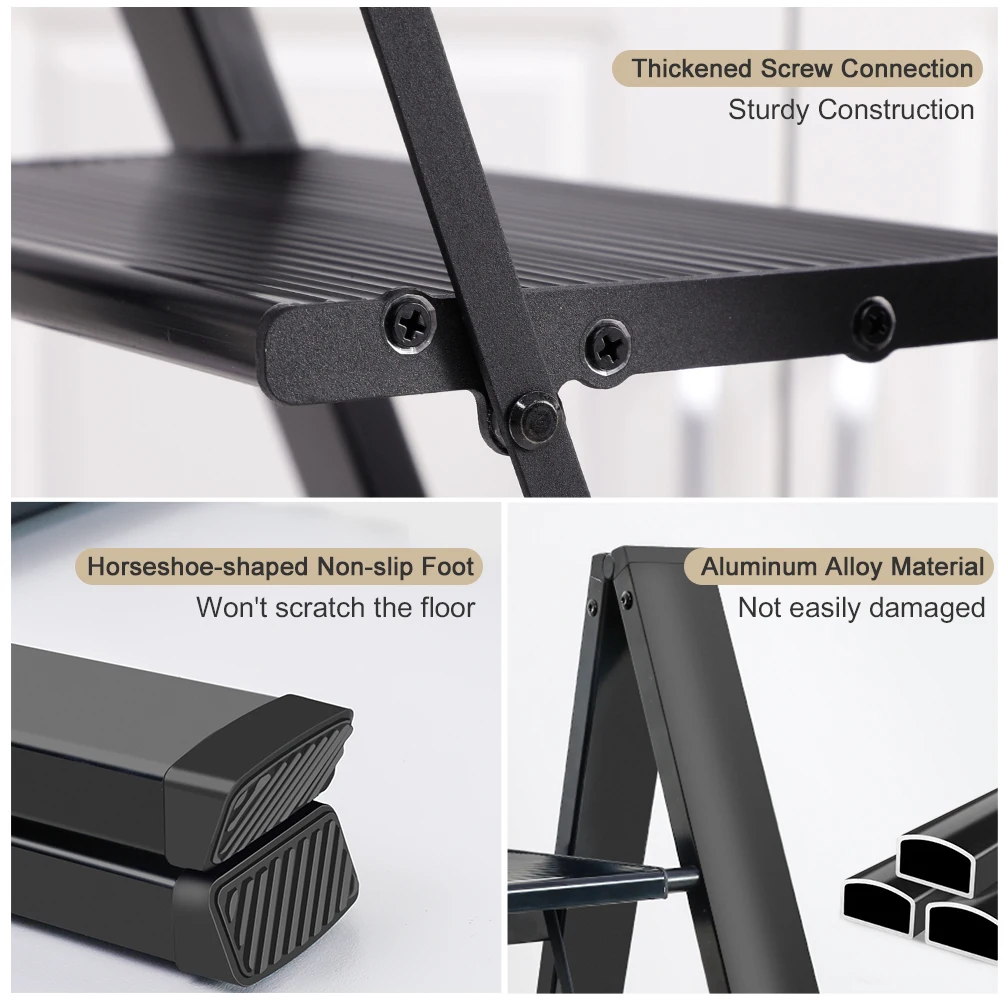 4 Tier Telescopic Folding Step Ladder Safety Extension Aluminum Loft Attic Ladder Portable Extending Rope Step Ladder