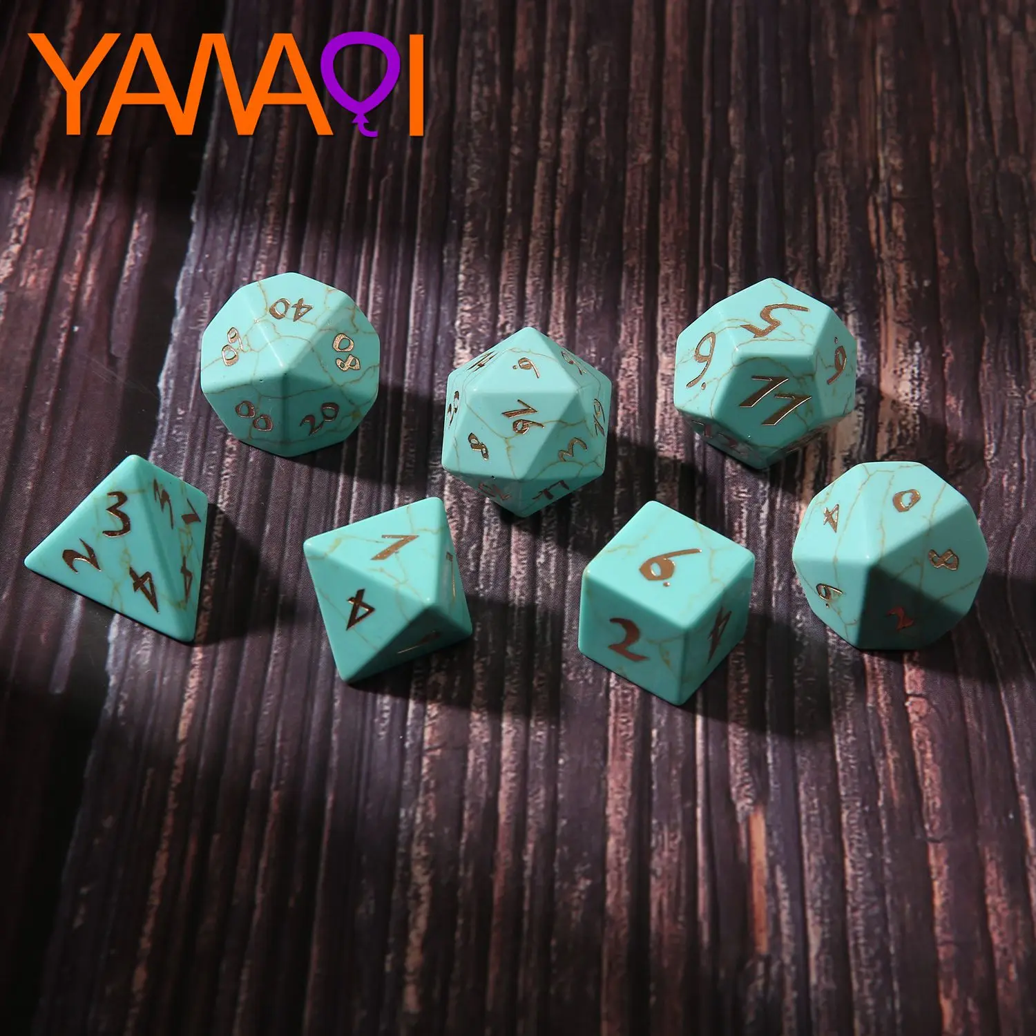 
Wholesale Turquoise exercise dice set polyhedral dungeons and dragons stone dice 7 pcs set font Z06 