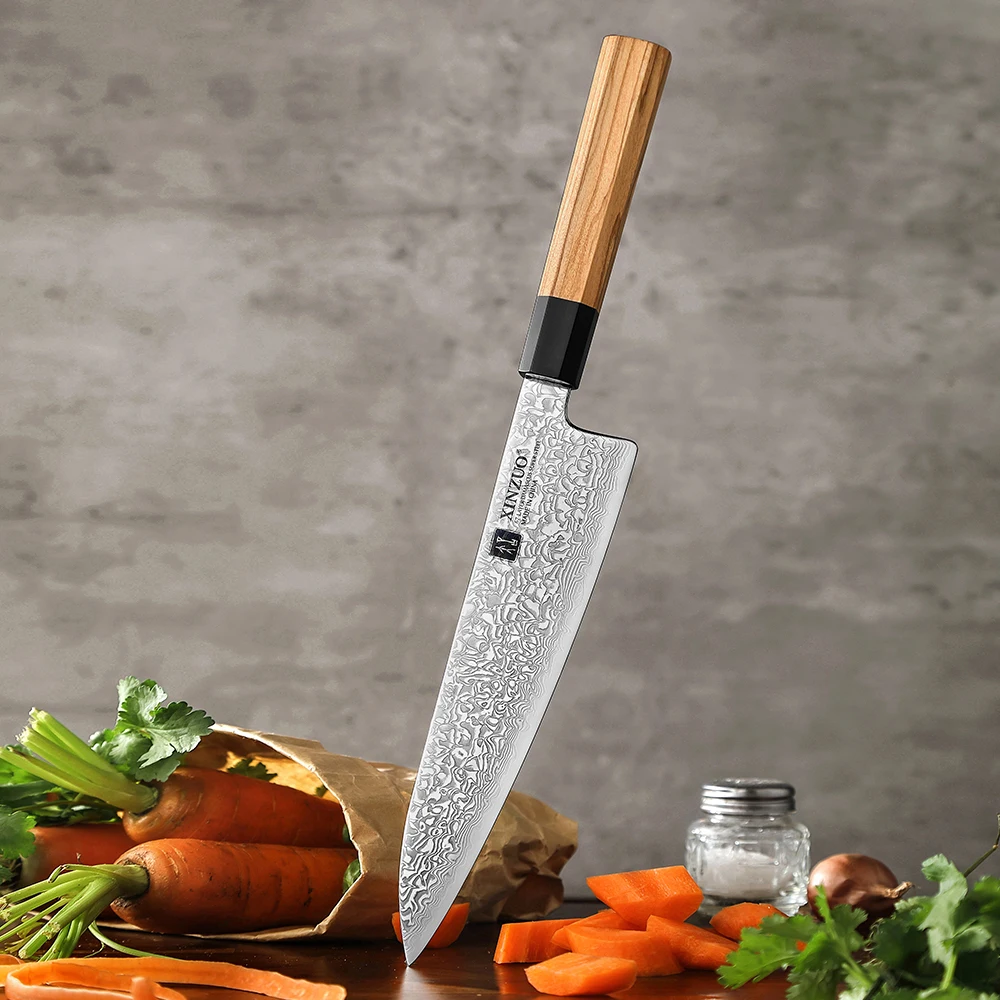 New Sharp Kitchen Chef Knife 67 layers Damascus Steel Japanese Style Octagonal Olive Wood Buffalo Horn Handle Knives