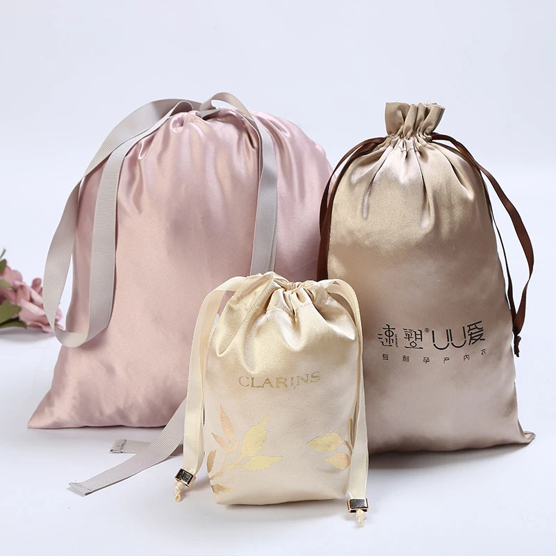 Luxury Recyclable Dust Silk Satin Drawstring Bag Custom Logo Size For Handle Bags Jewelry Gift Shoe Drawstring Pouches